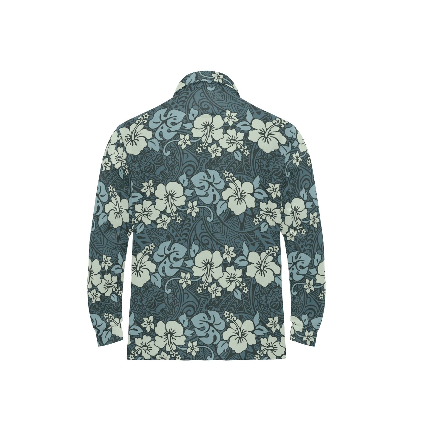 Flower Hawaiian Hibiscus Style Print Pattern Long Sleeve Polo Shirt For Men's