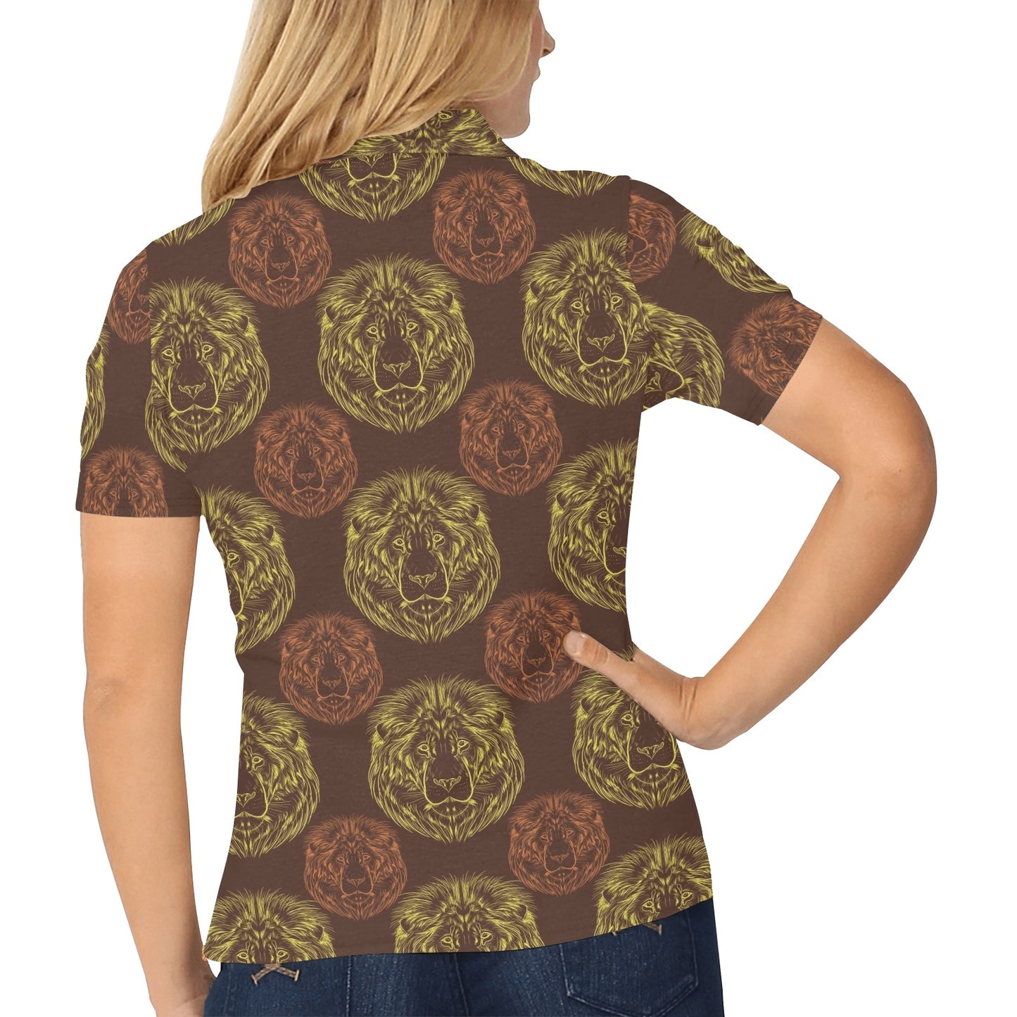 Lion Pattern Print Design 04 Women's Polo Shirt
