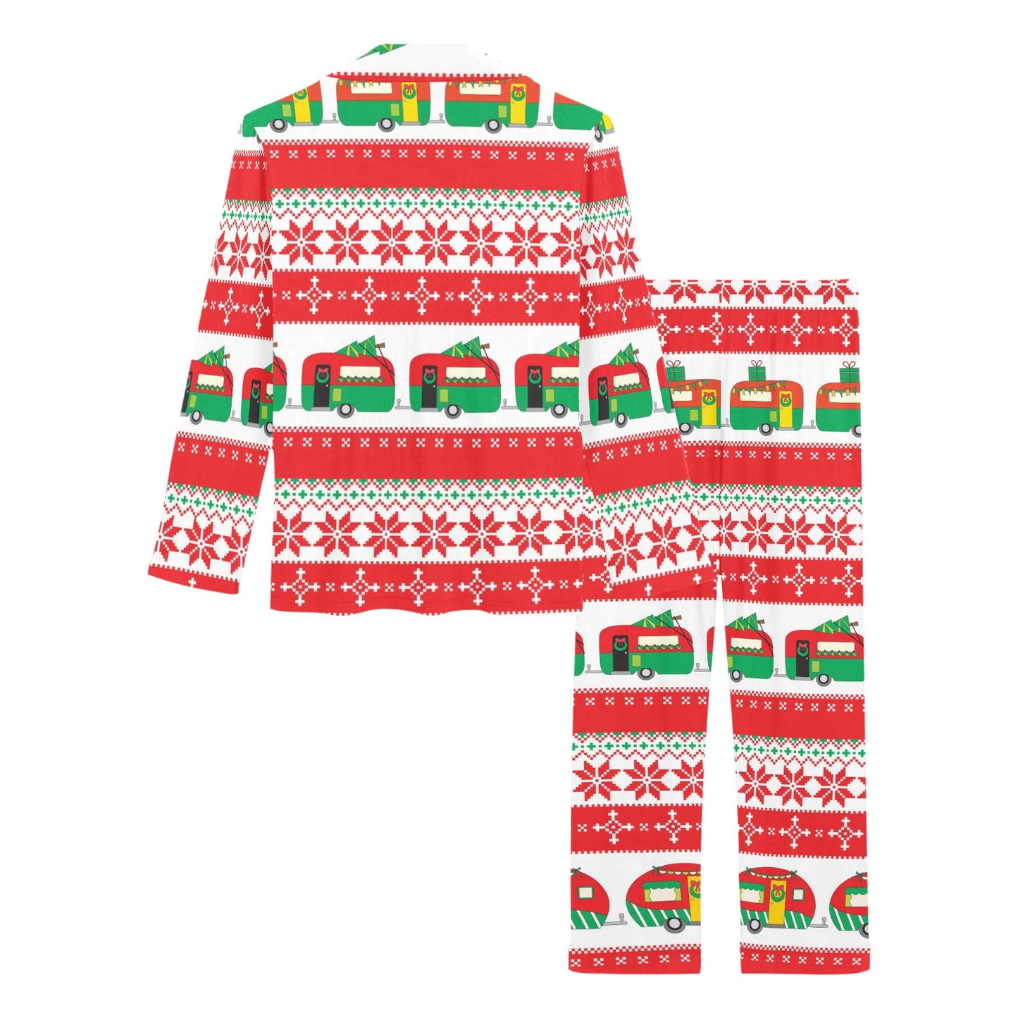 Camper Camping Ugly Christmas Design Print Women's Long Pajama Set