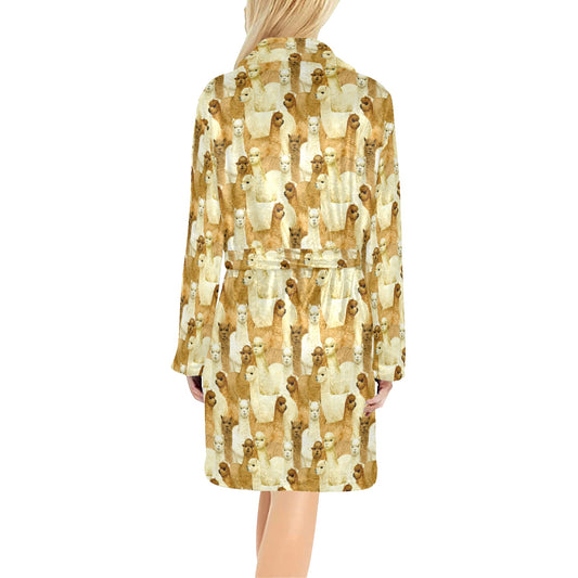 Alpaca Watercolor Design Themed Print Women's Fleece Robe