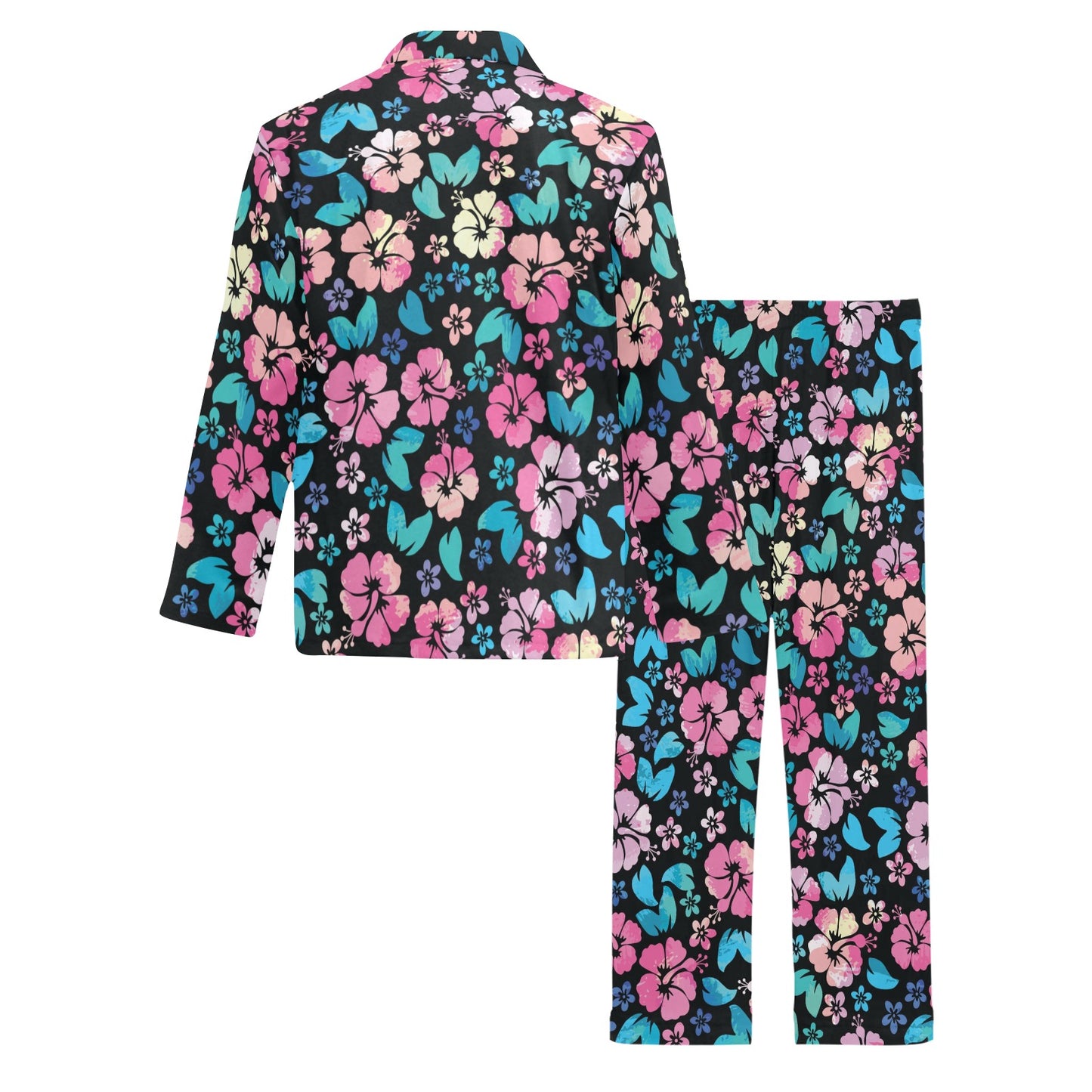 Pink Hibiscus Hawaiian Flower Men's Long Pajama Set