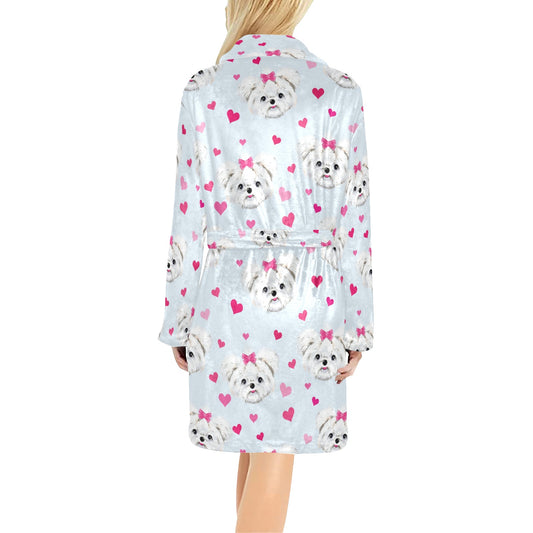Maltese Pattern Print Design 03 Women's Fleece Robe