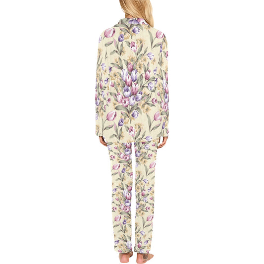 Tulip Pattern Print Design TP04 Women's Long Pajama Set