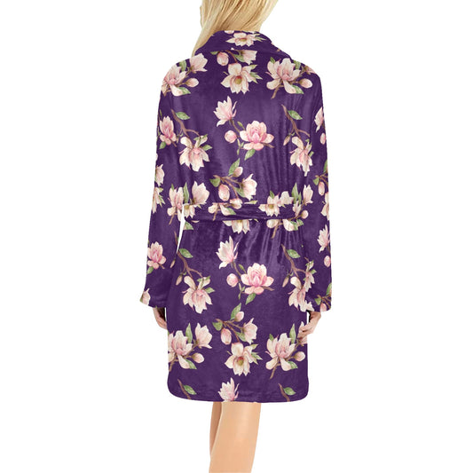 Magnolia Pattern Print Design MAG02 Women's Fleece Robe