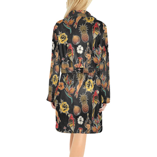 Hula Dancers Hawaiian Style Pattern Print Design 02 Women's Fleece Robe