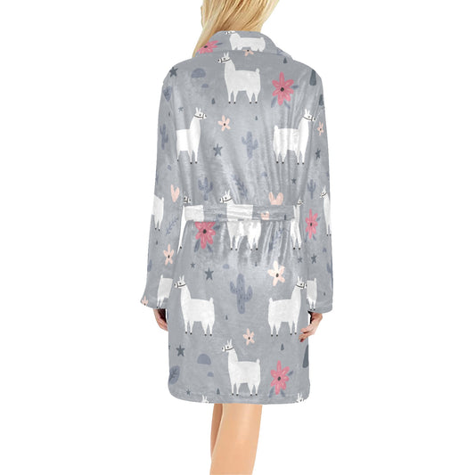 Llama Pattern Print Design 010 Women's Fleece Robe