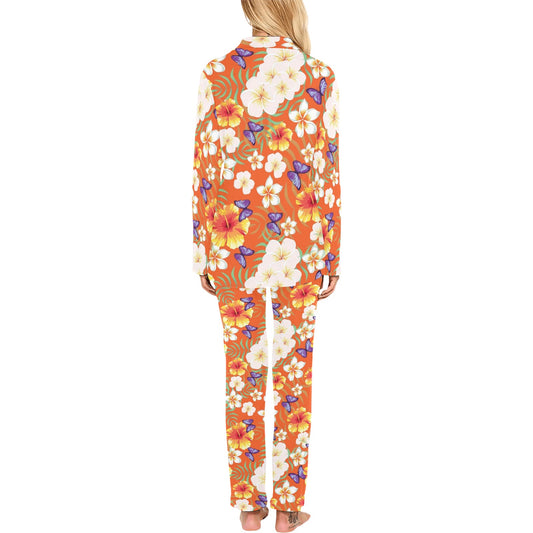 Tropical Flower Pattern Print Design TF027 Women's Long Pajama Set