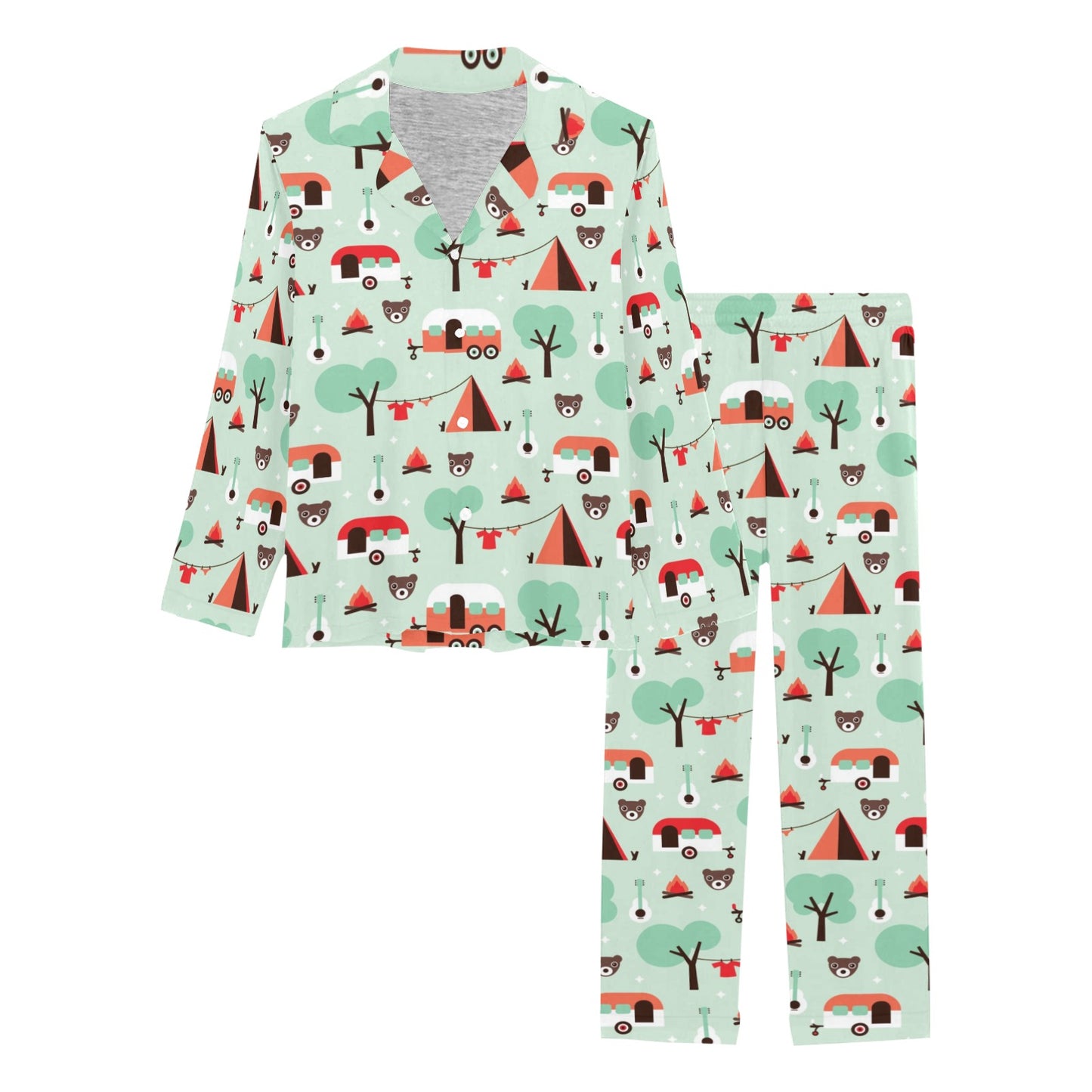 Camper Tent Pattern Print Design 01 Women's Long Pajama Set
