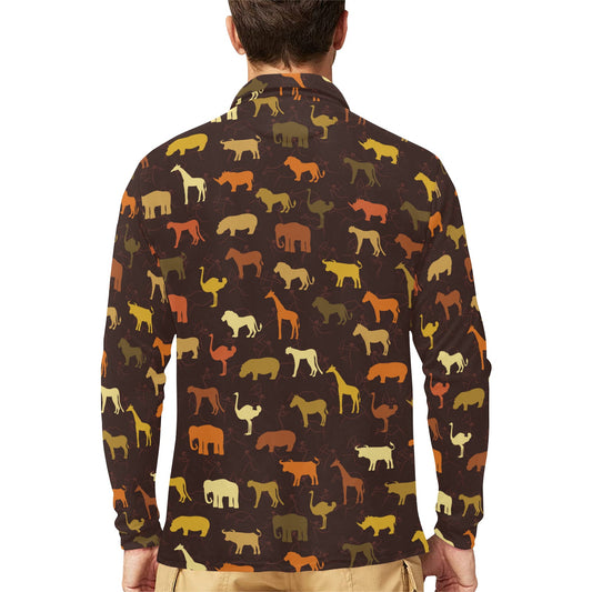 Safari Animal Print Design LKS301 Long Sleeve Polo Shirt For Men's