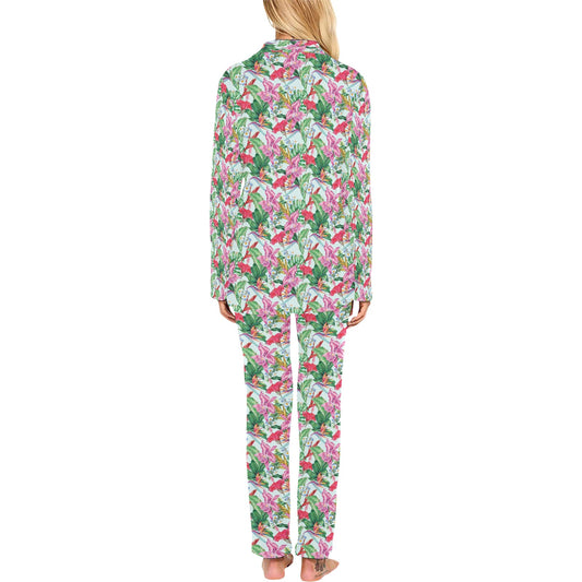 Tropical Flower Print Design LKS304 Women's Long Pajama Set