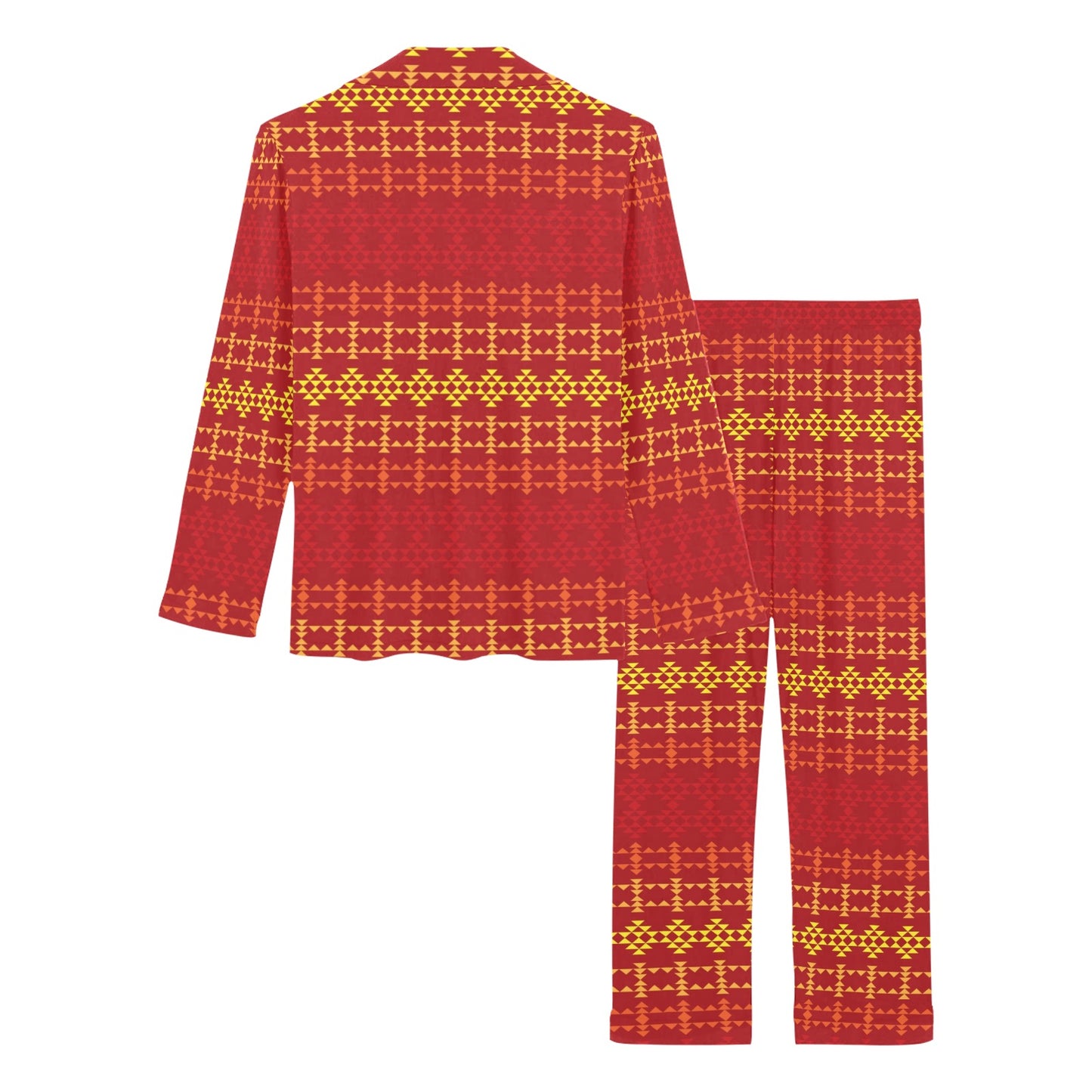 Southwest Red Gold Design Themed Print Women's Long Pajama Set