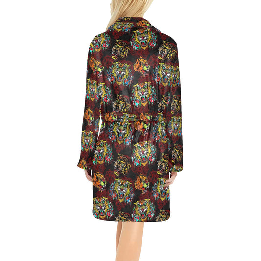 Tattoo Tiger Colorful Design Women's Fleece Robe