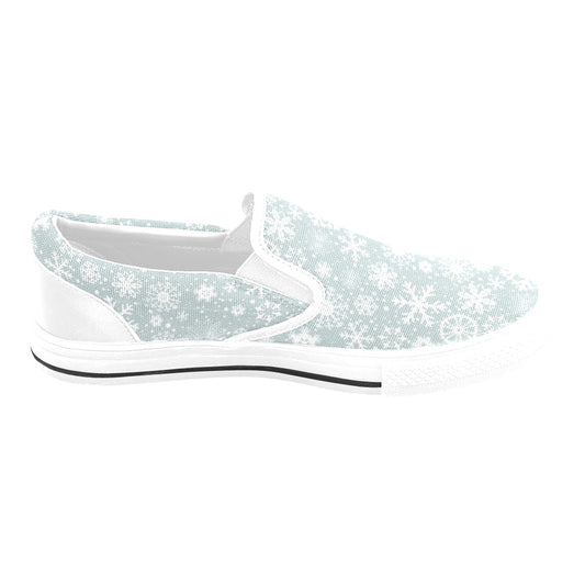 Snowflake Print Design LKS303 White Slip Ons Canvas Women's Shoes