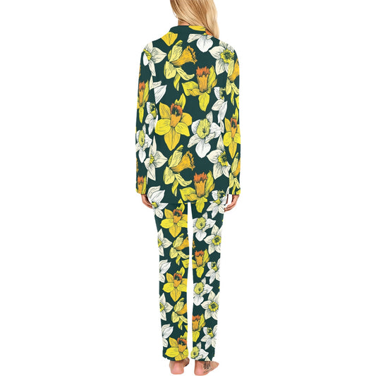 Daffodils Pattern Print Design DF02 Women's Long Pajama Set