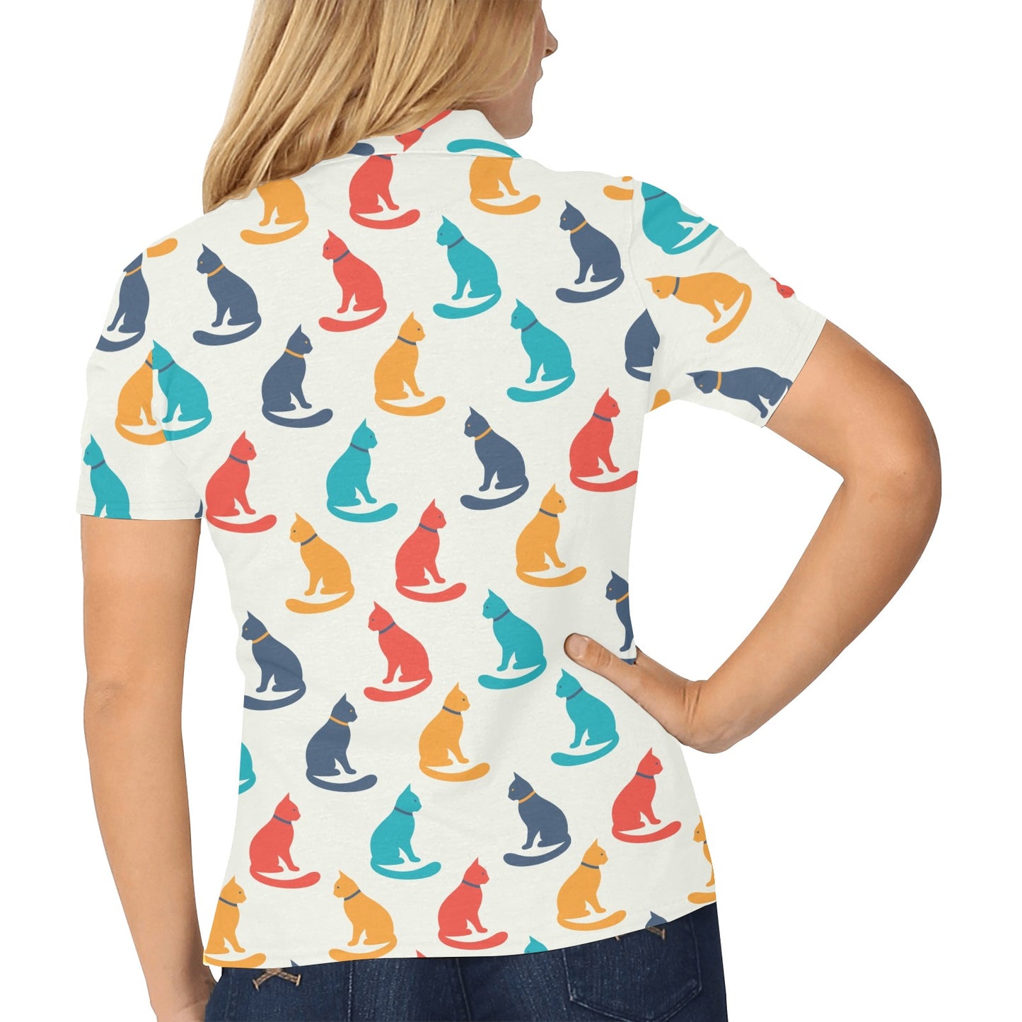 Cat Pattern Print Design 03 Women's Polo Shirt