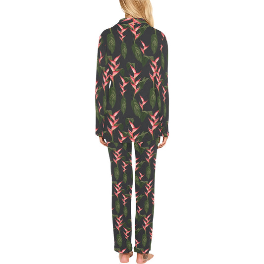 Heliconia Pattern Print Design HL07 Women's Long Pajama Set
