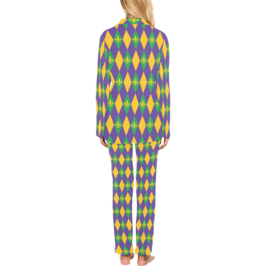 Mardi Gras Pattern Print Design 05 Women's Long Pajama Set
