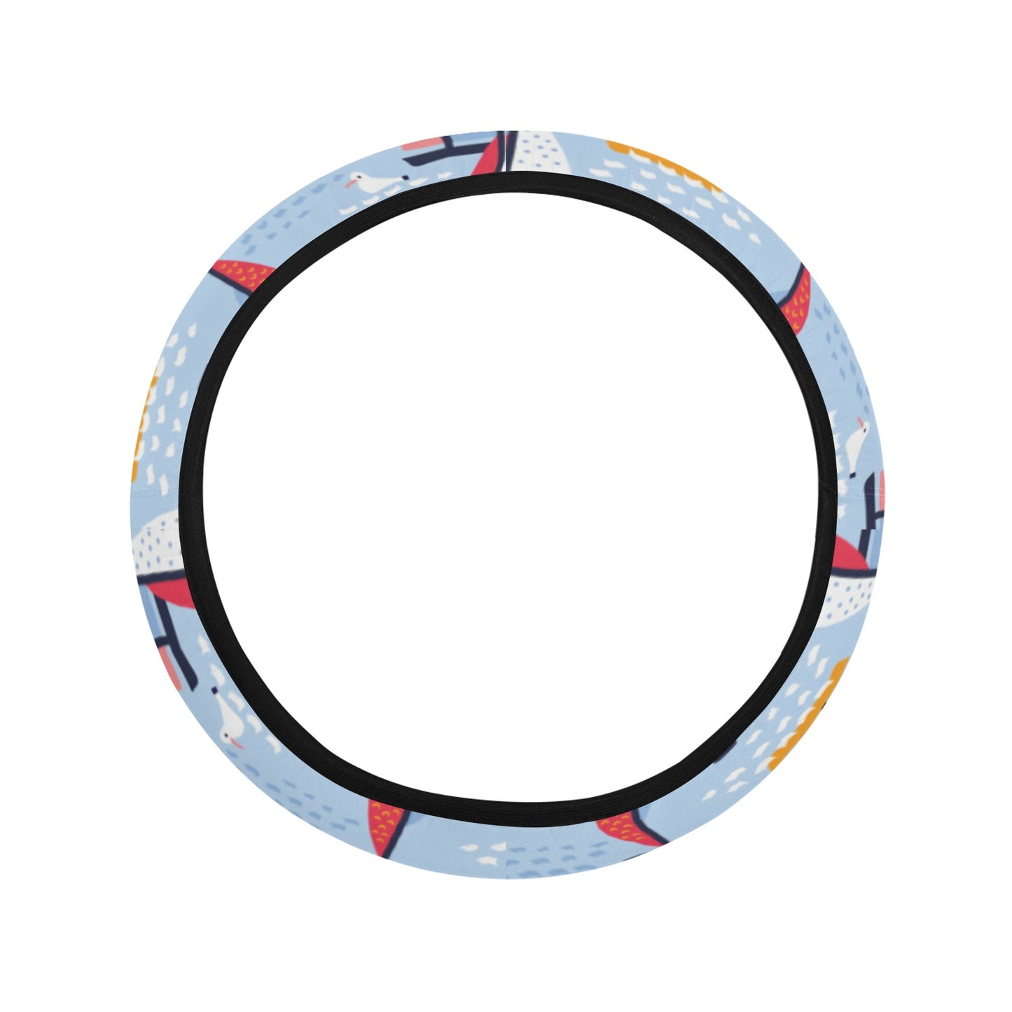 Sailboat Print Design LKS304 Steering Wheel Cover with Elastic Edge