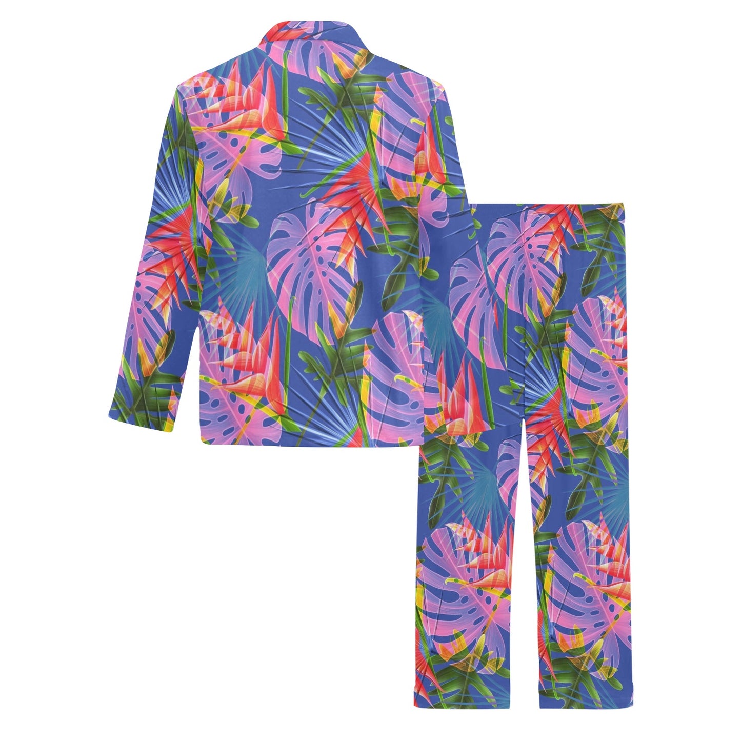 Tropical Flower Pattern Print Design TF025 Men's Long Pajama Set