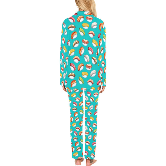 Sushi Themed Print Women's Long Pajama Set