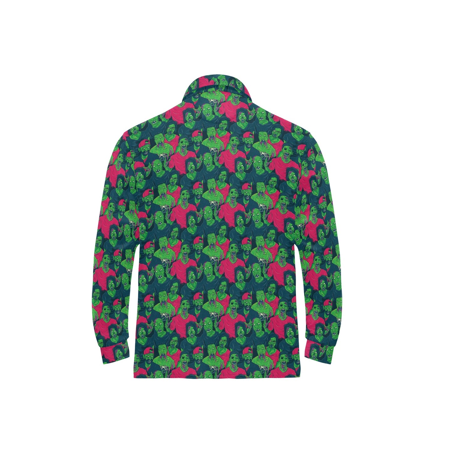 Zombie Themed Design Pattern Print Long Sleeve Polo Shirt For Men's