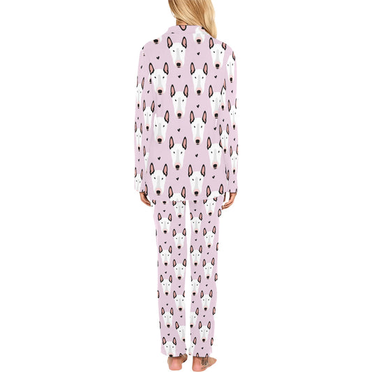 Bull Terrier Pink Print Pattern Women's Long Pajama Set