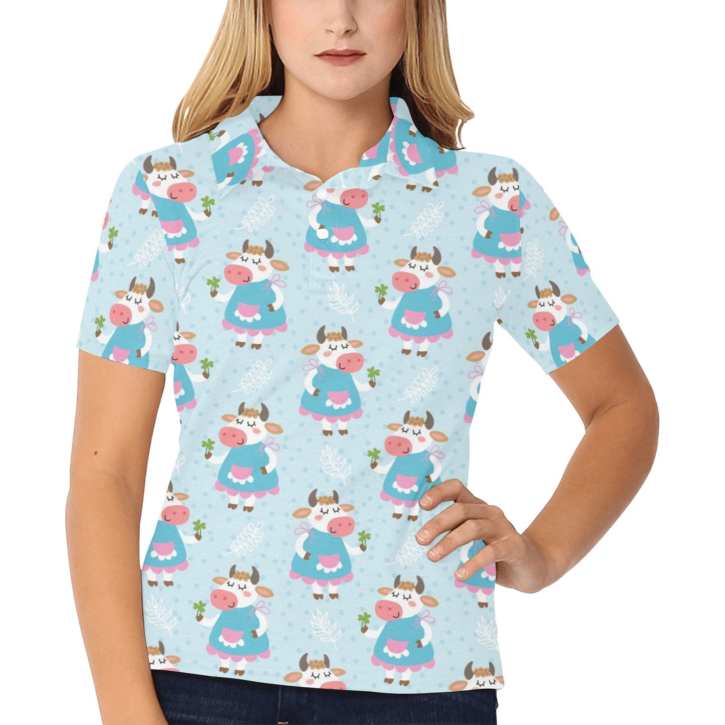 Cattle Happy Pattern Print Design 03 Women's Polo Shirt