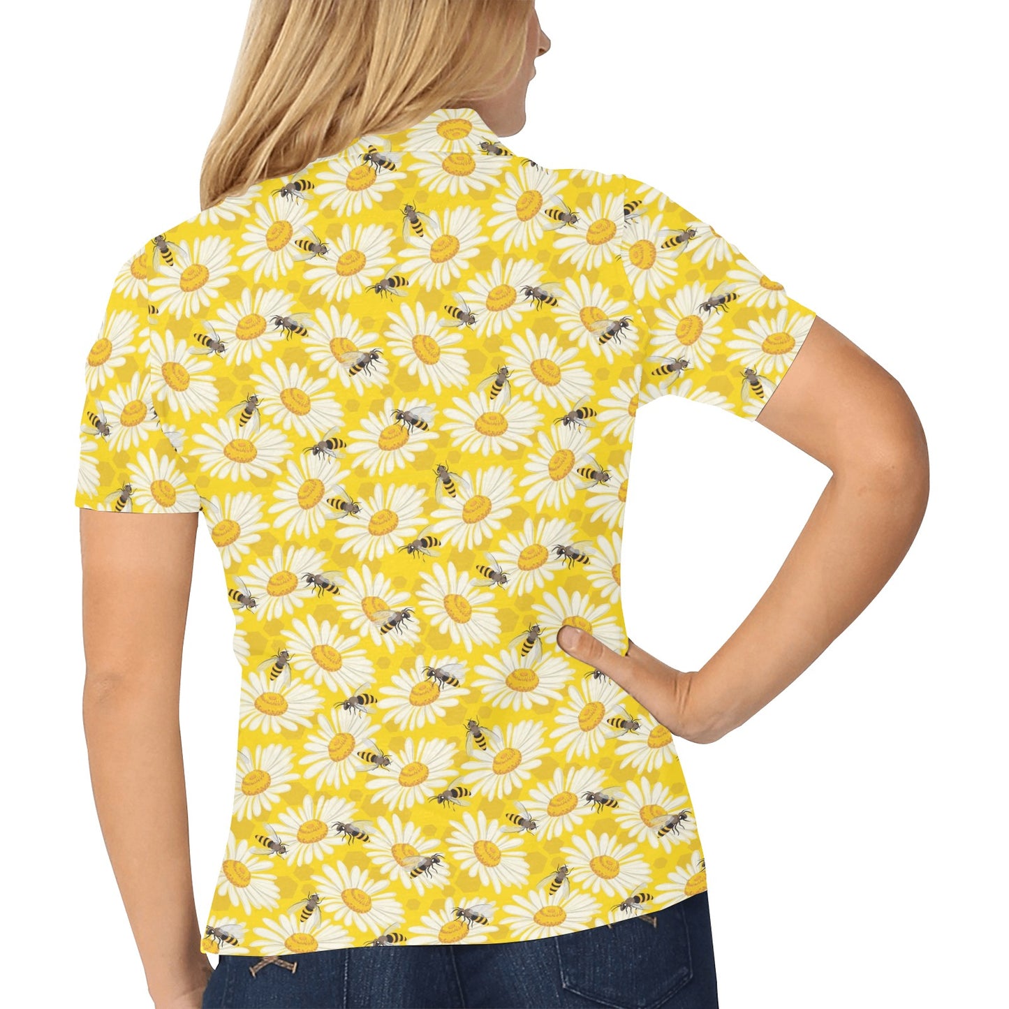 Bee Daisy Pattern Print Design 06 Women's Polo Shirt