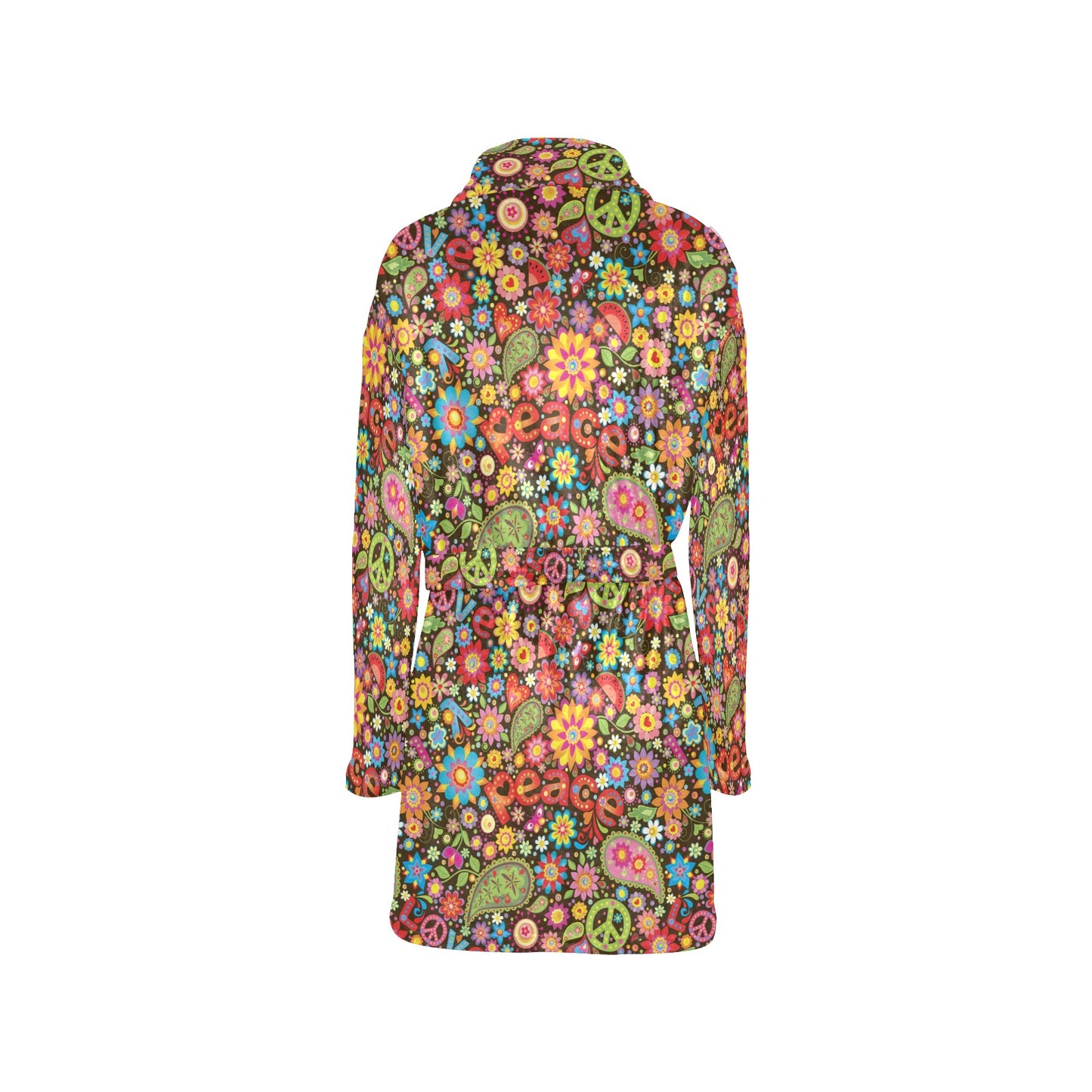Flower Power Peace Paisley Themed Print Women's Fleece Robe
