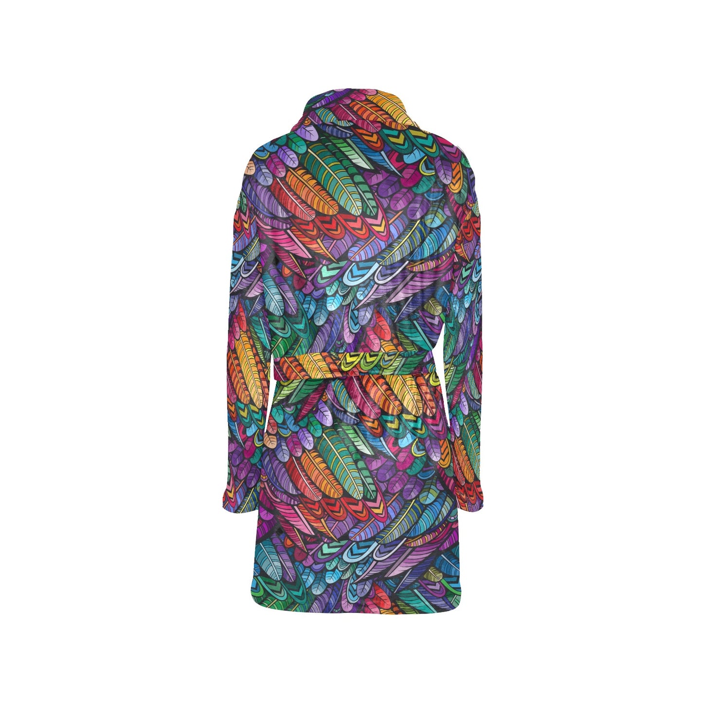 Feather Multicolor Design Print Women's Fleece Robe