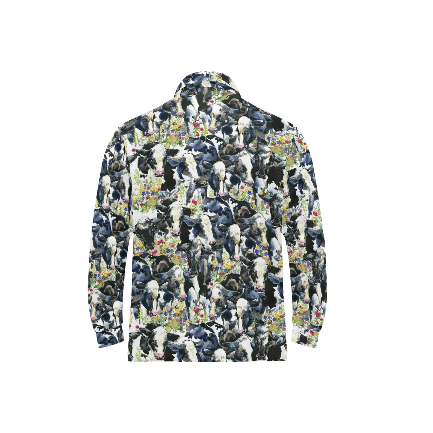 Cow Watercolor Print Pattern Long Sleeve Polo Shirt For Men's