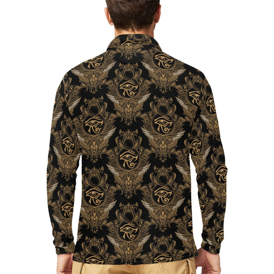 Eye of Horus Mandala Style Long Sleeve Polo Shirt For Men's