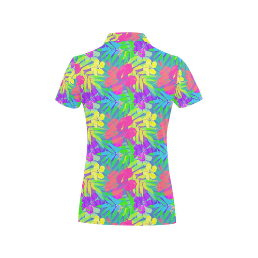 Neon Tropical Pattern Print Design A03 Women's Polo Shirt