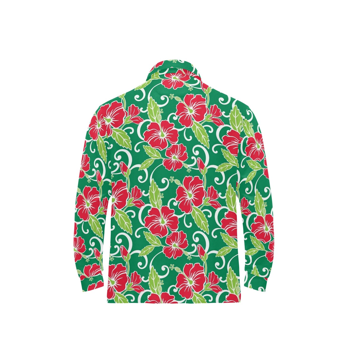 Red Hibiscus Pattern Print Design HB019 Long Sleeve Polo Shirt For Men's