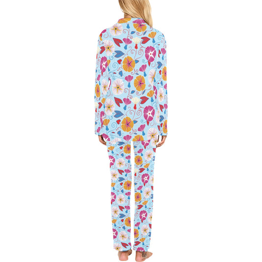 Morning Glory Pattern Print Design MG06 Women's Long Pajama Set