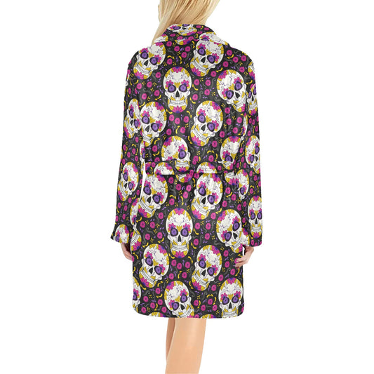 sugar skull Floral Pattern Women's Fleece Robe