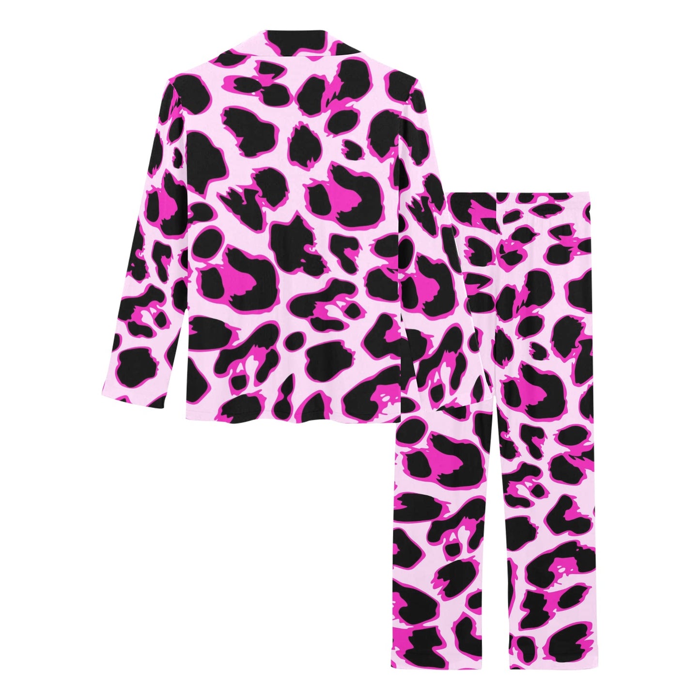 Pink Leopard Print Women's Long Pajama Set