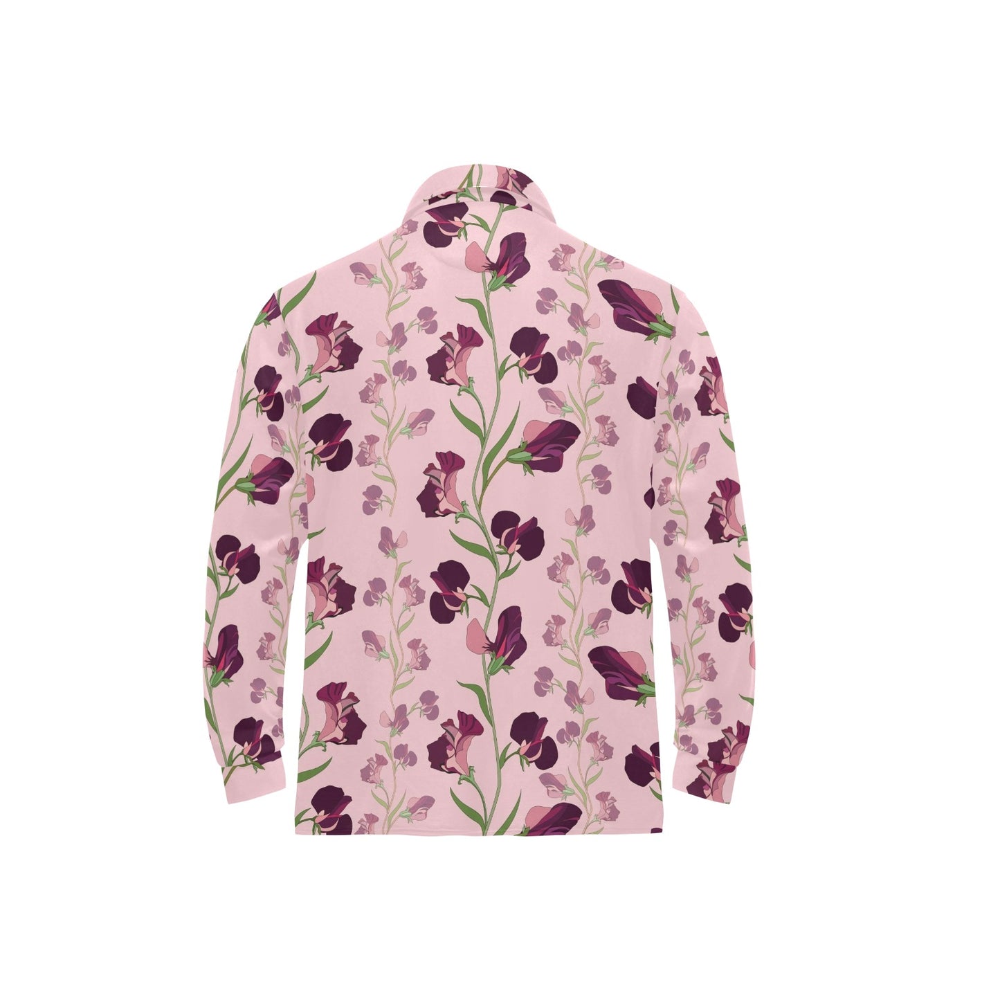Peony Pattern Print Design PE09 Long Sleeve Polo Shirt For Men's