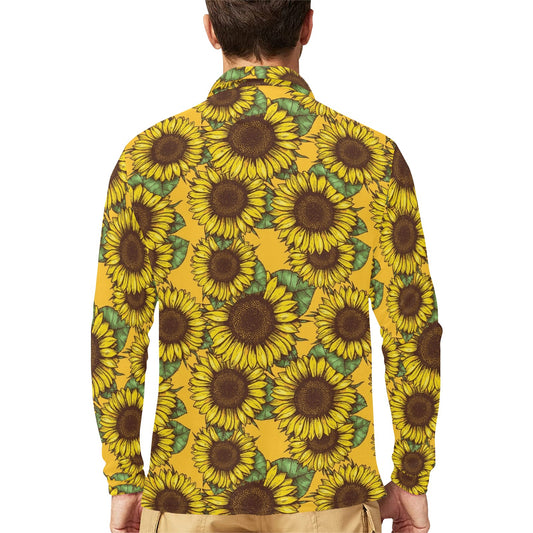 Sunflower Pattern Print Design SF04 Long Sleeve Polo Shirt For Men's