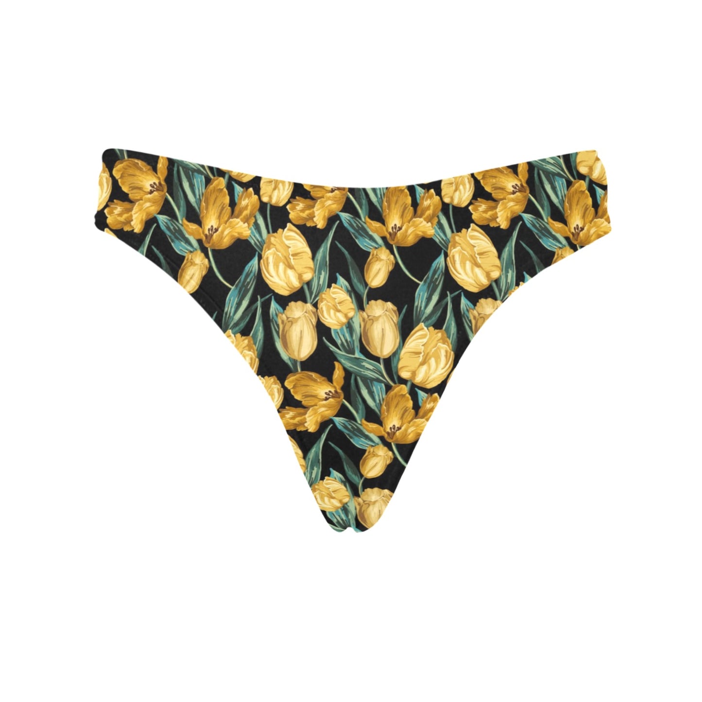 Elegant Yellow Tulip Print Women's Thongs