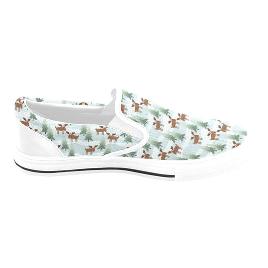 Moose Print Design LKS402 White Slip Ons Canvas Women's Shoes