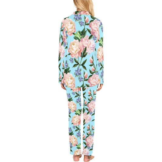 Peony Pattern Print Design PE02 Women's Long Pajama Set
