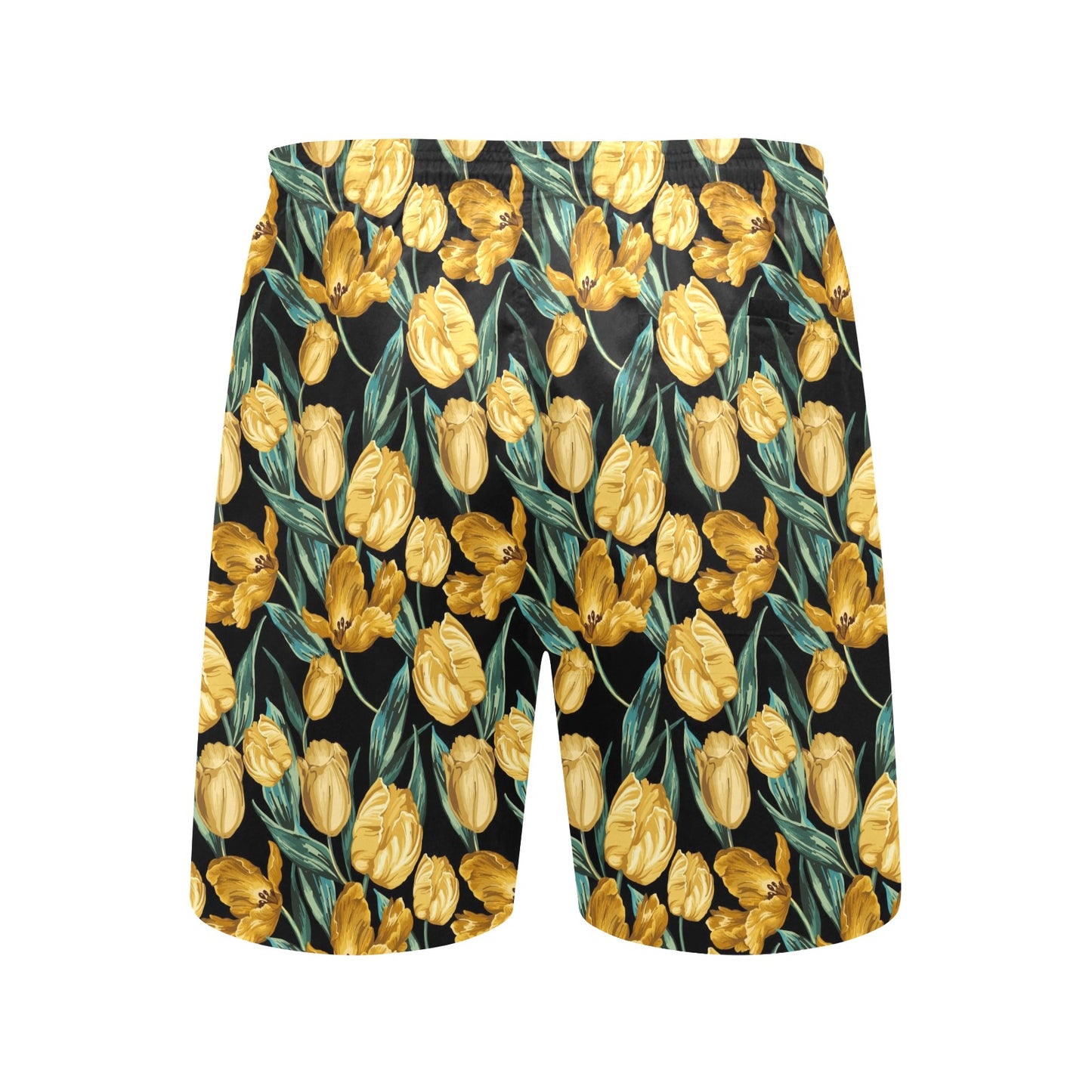 Elegant Yellow Tulip Print Men's Swim Trunks Beach Shorts