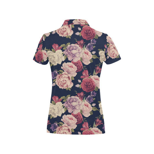 Peony Pattern Print Design PE03 Women's Polo Shirt