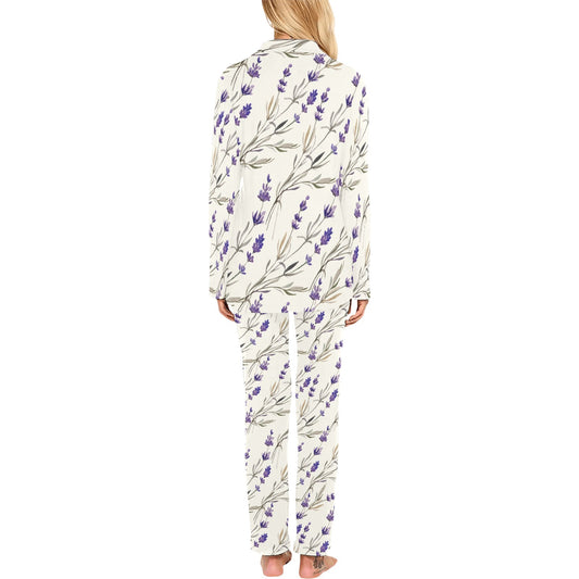 Lavender Pattern Print Design 01 Women's Long Pajama Set