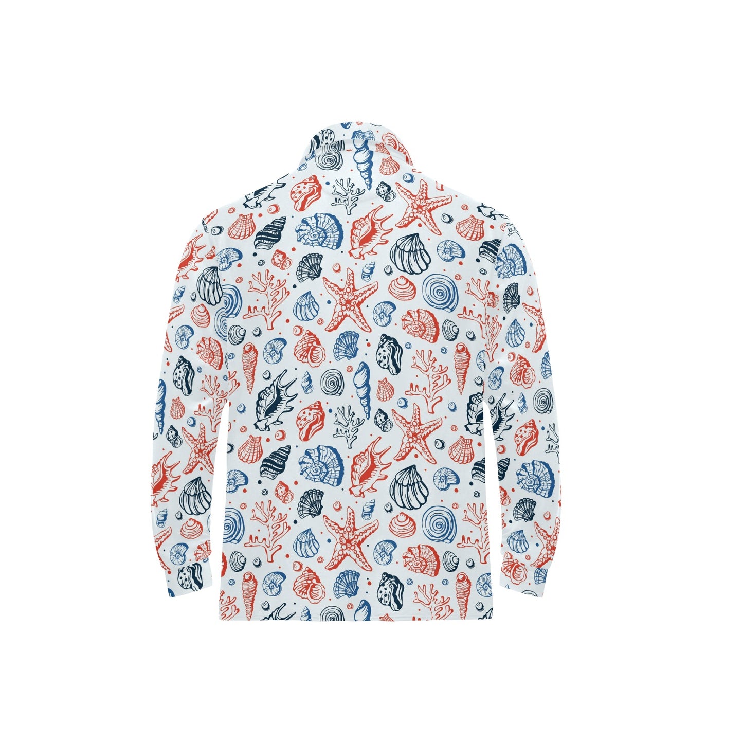 Seashell Print Design LKS307 Long Sleeve Polo Shirt For Men's