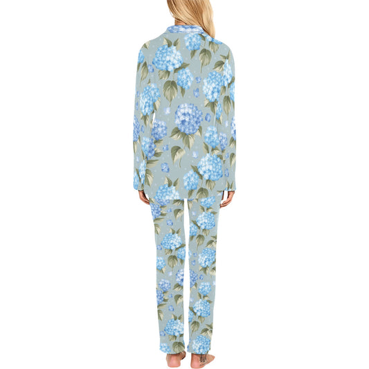 Hydrangea Pattern Print Design 01 Women's Long Pajama Set