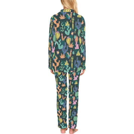 Cactus Pattern Print Design 05 Women's Long Pajama Set