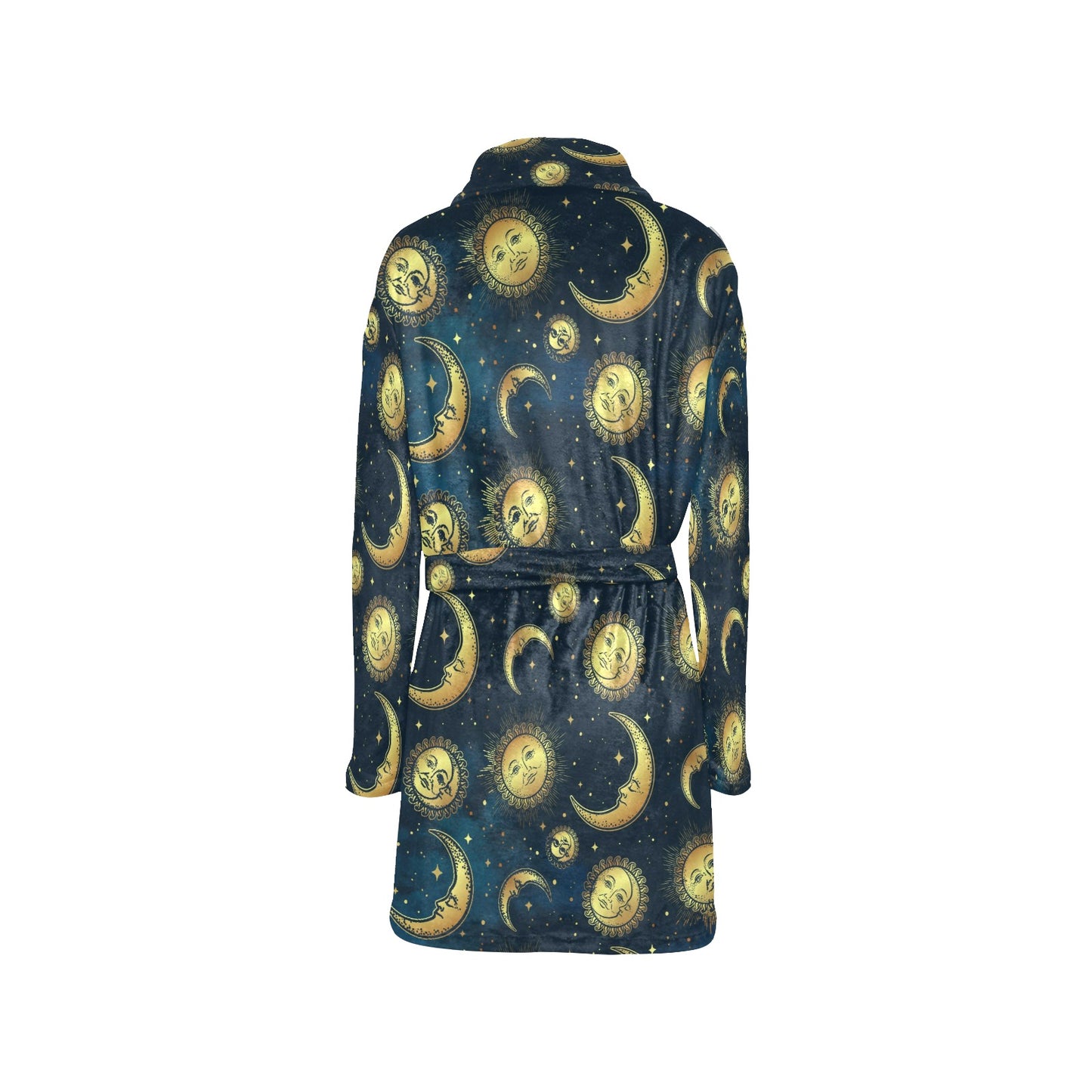 Gold Sun Moon Face Women's Fleece Robe