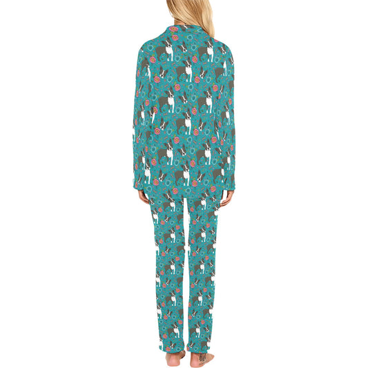 Boston Terrier Pattern Print Design 07 Women's Long Pajama Set